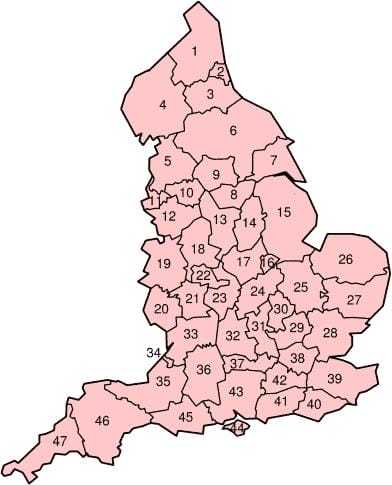 Condados y principales ciudades de Inglaterra